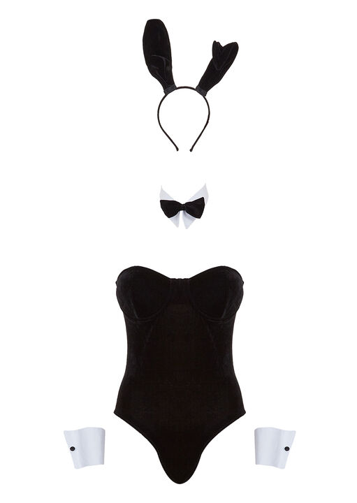 Tuxedo Bunny 4 Piece Costume with Ears & Fishnet Tights image number 4.0