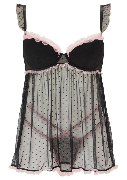 Locked On Love Crotchless Babydoll Lingerie 2 Piece Set image number 5.0