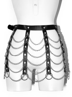 Diamante & Chain Faux Leather Skirt Harness - Black
