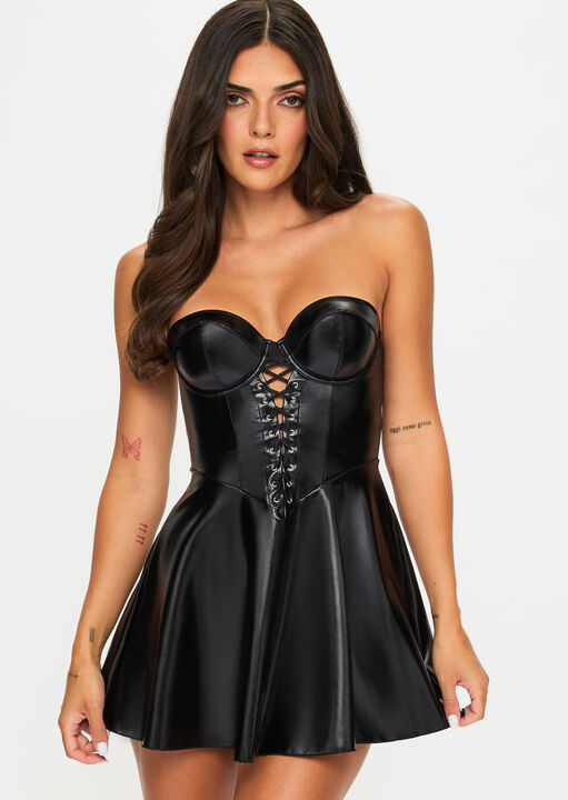 Electra PU Lace Up Detail Skater Dress image number 0.0