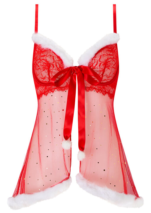 Baby It's Cold Outside Sexy Christmas 2 Piece Lace Babydoll Set image number 5.0