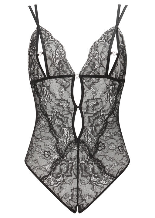 Diamond Heart Lace Peek-a-Boo Crotchless Lingerie Body image number 6.0