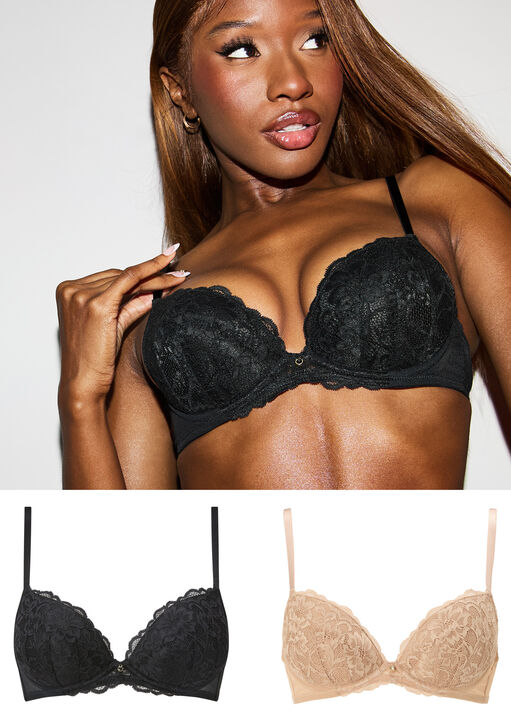 Sexy Lace Padded Plunge Bra - Pack of 2 image number 0.0
