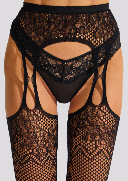 Floral Lace Crotchless Tights image number 1.0