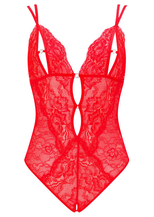 Diamond Heart Lace Peek-a-Boo Crotchless Lingerie Body image number 4.0