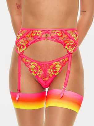 Tropical Oasis Suspender Belt - Bright Pink