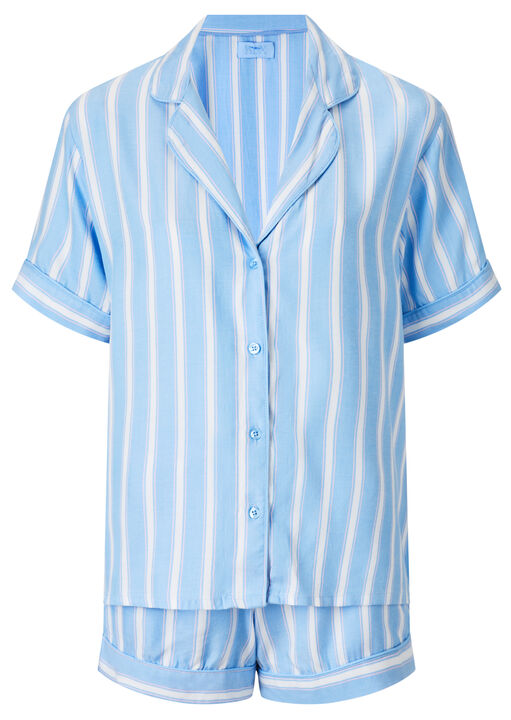 Knickerbox Viscose Stripe Revere Pyjama Shirt & Shorts Set image number 6.0