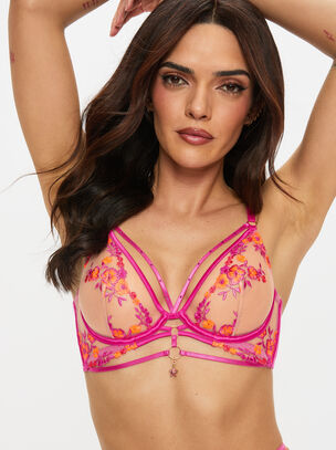 Tropical Tease Non Padded Plunge Bra - Bright Pink