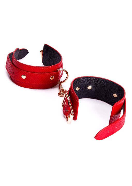 Red Faux Leather Buckle Cuffs image number 1.0
