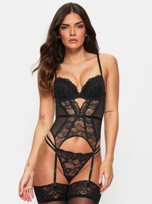 Sexy Lace Padded Basque - Black