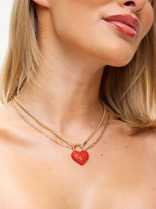 Gold Diamante Heart Necklace 