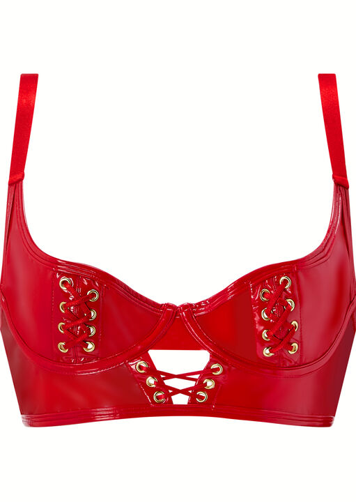 Lustful Lure PU Lace Up Balcony Bra image number 4.0