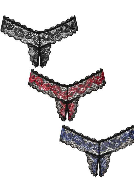 Triple Threat Crotchless Thong 3 Pack image number 1.0