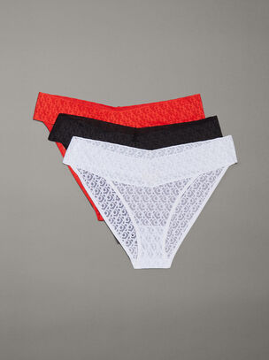 Logo Lace Low Rise Bikini 3 Pack - Multi