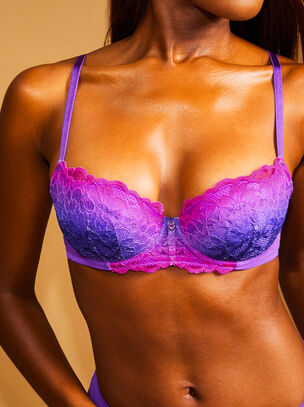Sexy Lace Ombre Padded Balcony Bra - Bright Purple