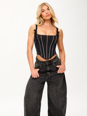 Sweet Intentions Corset Top - Black/Pink