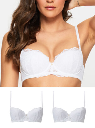 Sexy Lace Padded Balcony Bra 2 Pack - White