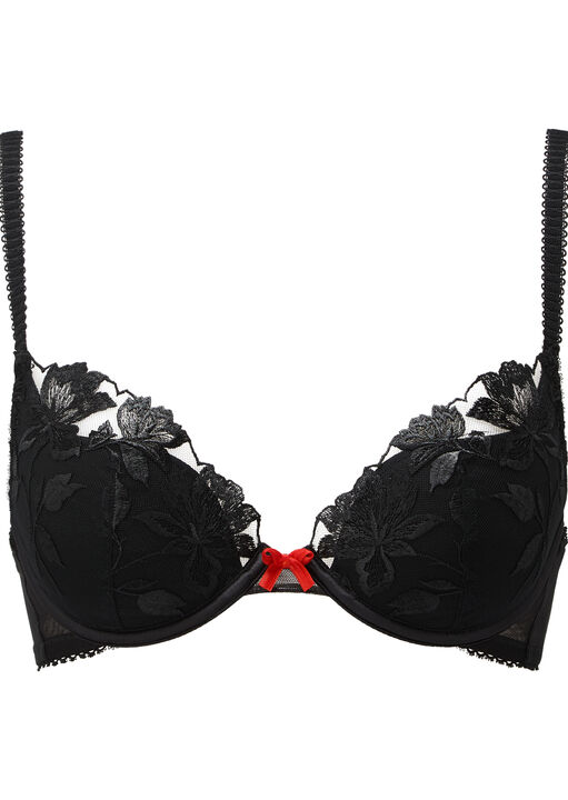 Noir Desire Embroidered Padded Plunge Bra image number 4.0