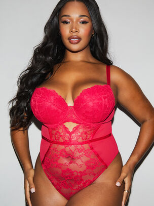 Sexy Lace Padded Plunge Lingerie Body - Red