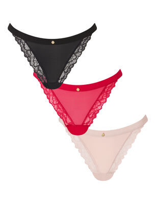 3 Pack Mixed Thong - Black