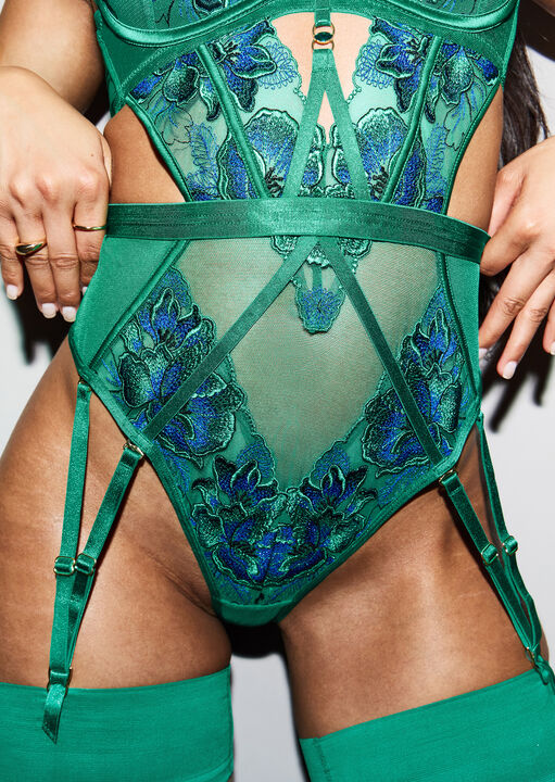 Forbidden Flora Embroidered Padded Plunge Lingerie Body image number 2.0