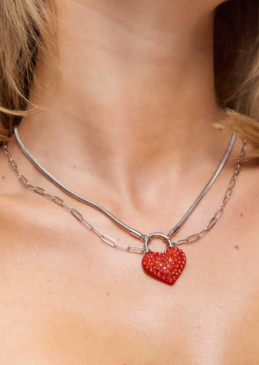 Diamante Heart Necklace Silver image number 1.0