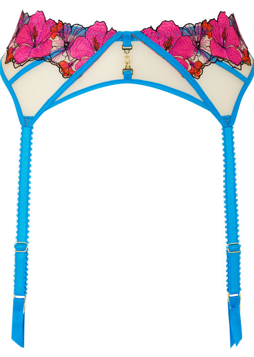 Caged Hibiscus Embroidered Suspender Belt image number 4.0