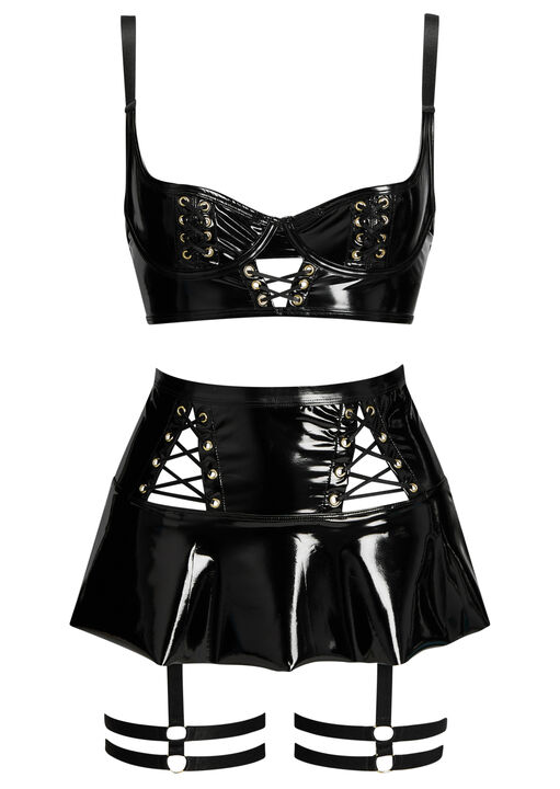 Lustful Lure PU Skirt with Detachable Suspenders image number 4.0
