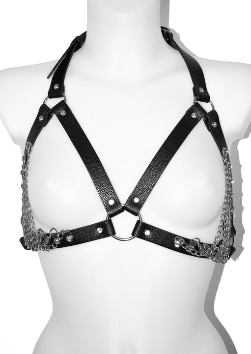 Diamante & Chain Faux Leather Bra Harness image number 0.0