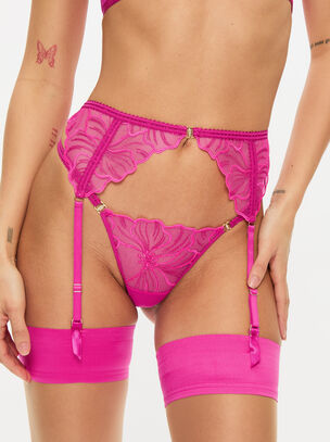Floral Fling Suspender Belt - Mid Pink
