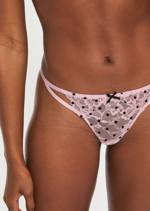 Sexy Lace Flocked Spot Crotchless String image number 2.0