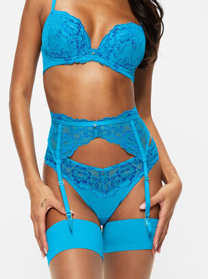 Sexy Lace Two Tone Suspender Belt - Turquoise