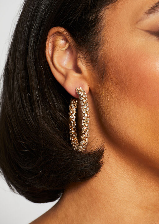 Diamante Hoop Earrings Gold image number 0.0