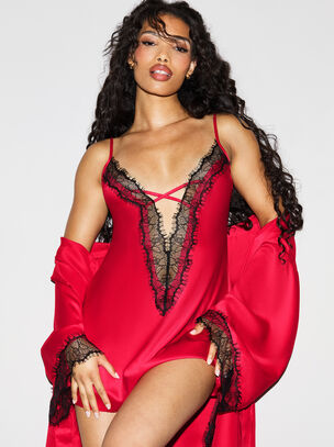 Cherryann Satin Lace Chemise Lingerie - Red