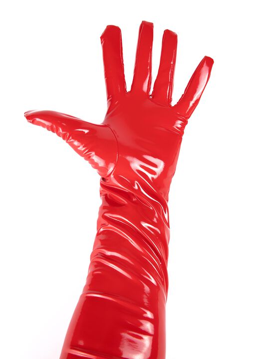 Wet Look Gloves Red image number 2.0