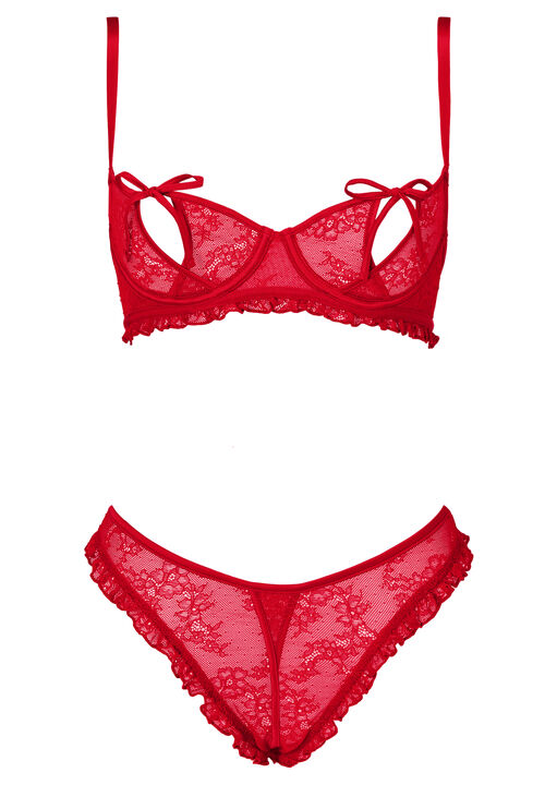 Open Invitation Lace Crotchless Lingerie 2 Piece Set image number 5.0