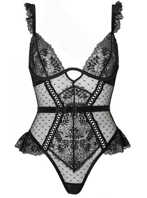 Entice Me Lace Crotchless Teddy Lingerie - Black