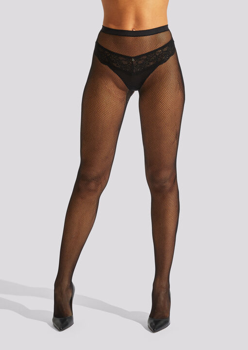 Fishnet Lace Up Detail Crotchless Tights image number 2.0