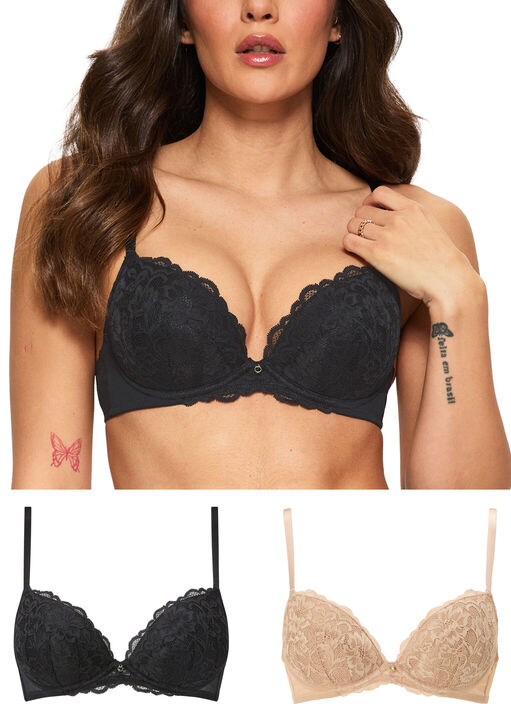 Sexy Lace Padded Plunge Bra - Pack of 2 image number 0.0