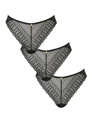3 Pack Lace High Leg Brief - Black