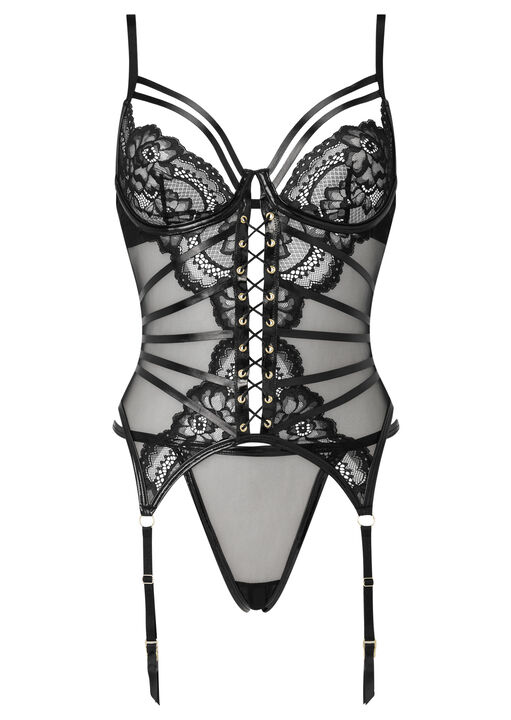 Dark Whispers Lace Crotchless Cami Suspender image number 6.0
