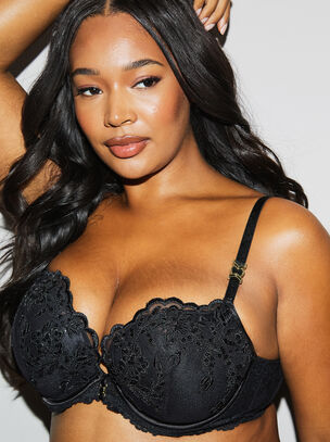 Icon Sequin Fuller Bust Padded Plunge Bra - Black