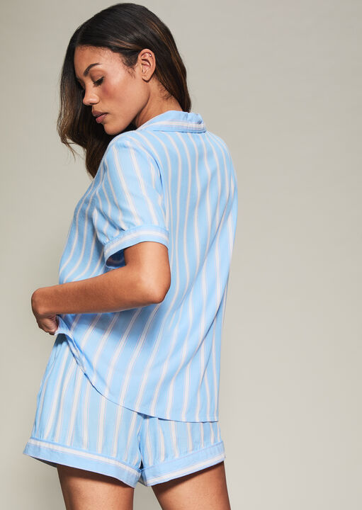 Knickerbox Viscose Stripe Revere Pyjama Shirt & Shorts Set image number 2.0