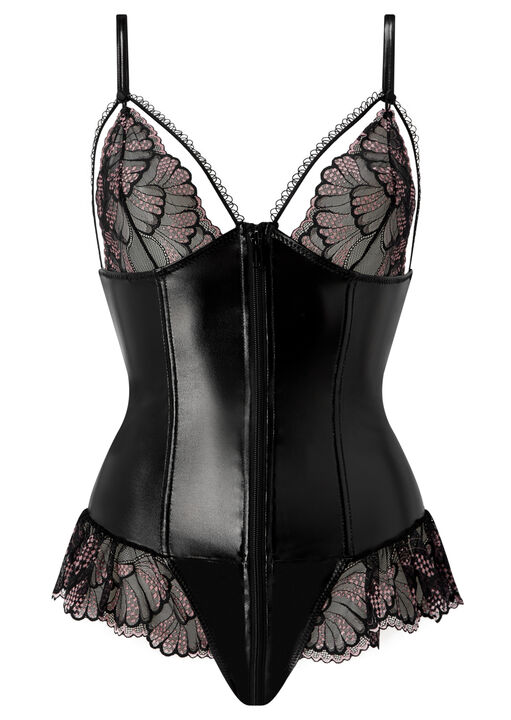 Sultry Affair PU Zip Through Crotchless Teddy Lingerie image number 4.0