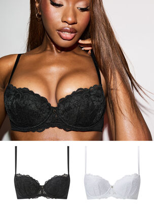 Sexy Lace Padded Balcony Bra - Pack of 2 - Assorted