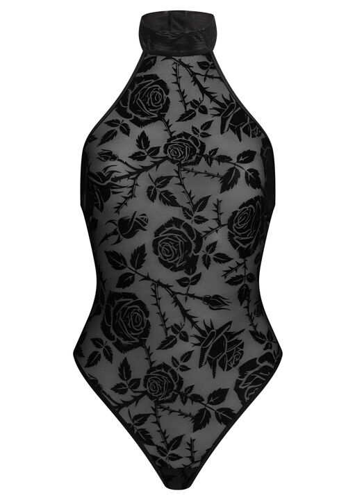 Crimson Craving Flocked Velvet Lingerie Body image number 5.0