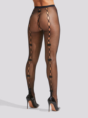 Crotchless Fishnet PU Bow Tights