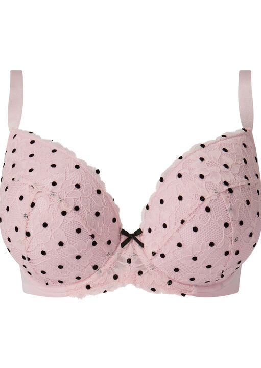 Sexy Lace Flocked Spot Padded Plunge Bra image number 9.0