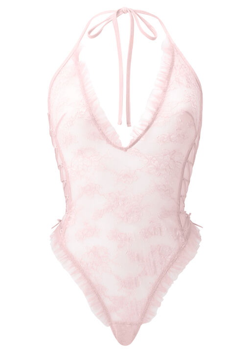 Hidden Bloom Lace Halterneck Crotchless Lingerie Body image number 4.0