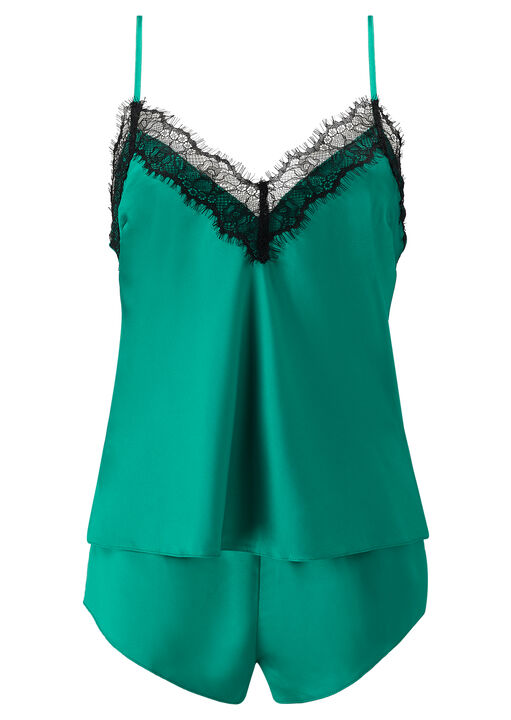 Cerise Satin Eyelash Lace Cami Top & Shorts Set image number 5.0